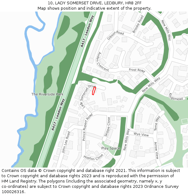 10, LADY SOMERSET DRIVE, LEDBURY, HR8 2FF: Location map and indicative extent of plot