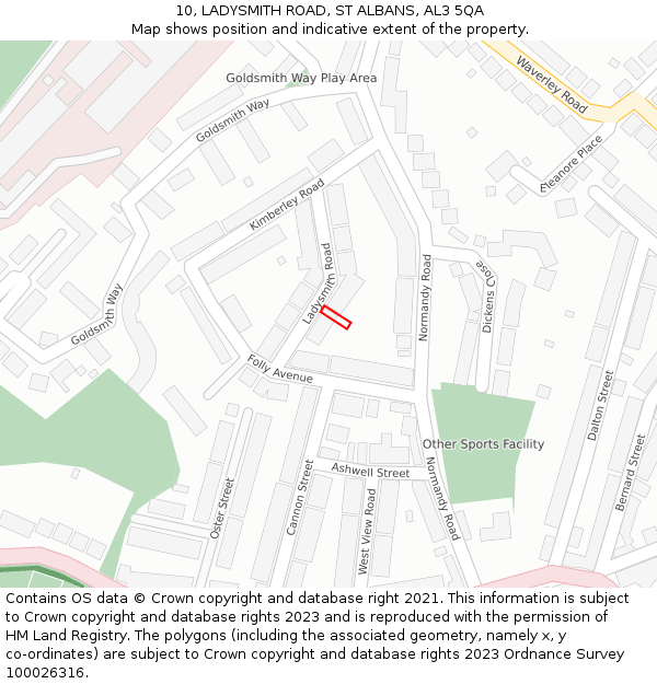 10, LADYSMITH ROAD, ST ALBANS, AL3 5QA: Location map and indicative extent of plot