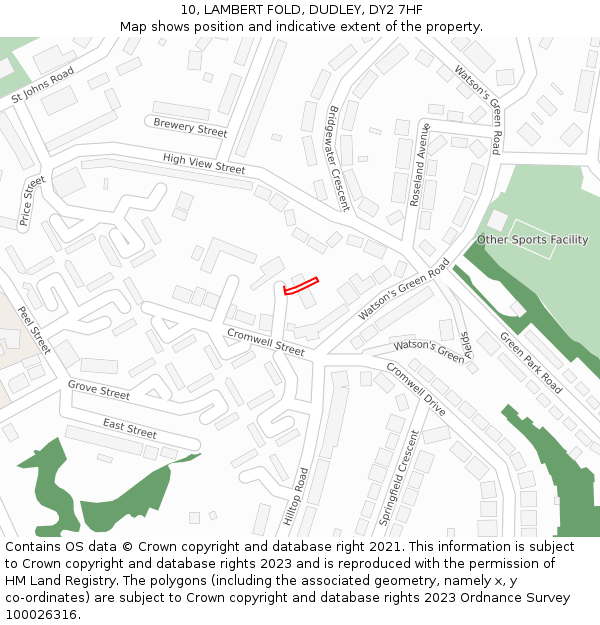 10, LAMBERT FOLD, DUDLEY, DY2 7HF: Location map and indicative extent of plot