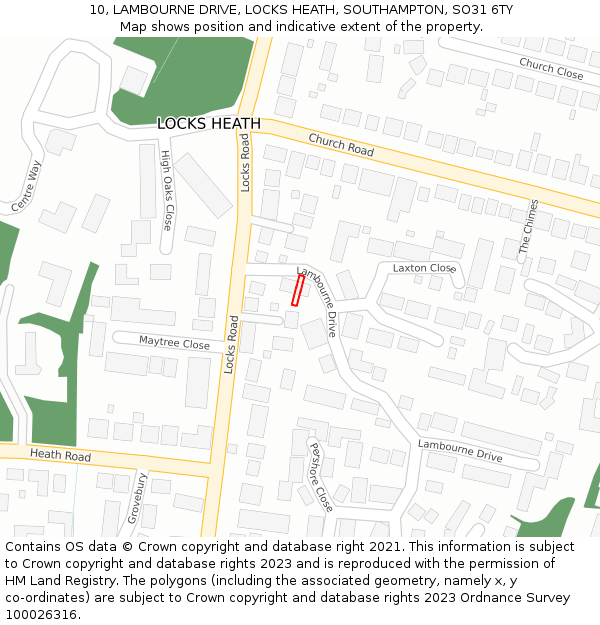 10, LAMBOURNE DRIVE, LOCKS HEATH, SOUTHAMPTON, SO31 6TY: Location map and indicative extent of plot