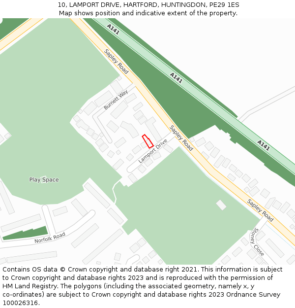 10, LAMPORT DRIVE, HARTFORD, HUNTINGDON, PE29 1ES: Location map and indicative extent of plot