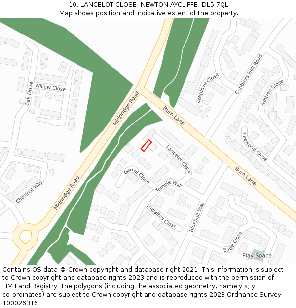 10, LANCELOT CLOSE, NEWTON AYCLIFFE, DL5 7QL: Location map and indicative extent of plot