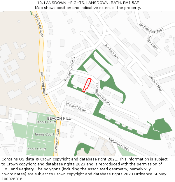 10, LANSDOWN HEIGHTS, LANSDOWN, BATH, BA1 5AE: Location map and indicative extent of plot
