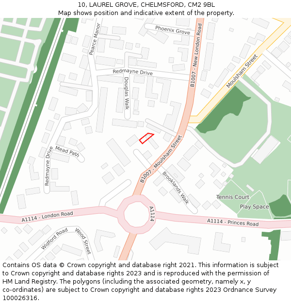10, LAUREL GROVE, CHELMSFORD, CM2 9BL: Location map and indicative extent of plot