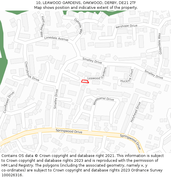 10, LEAWOOD GARDENS, OAKWOOD, DERBY, DE21 2TF: Location map and indicative extent of plot
