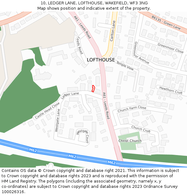 10, LEDGER LANE, LOFTHOUSE, WAKEFIELD, WF3 3NG: Location map and indicative extent of plot