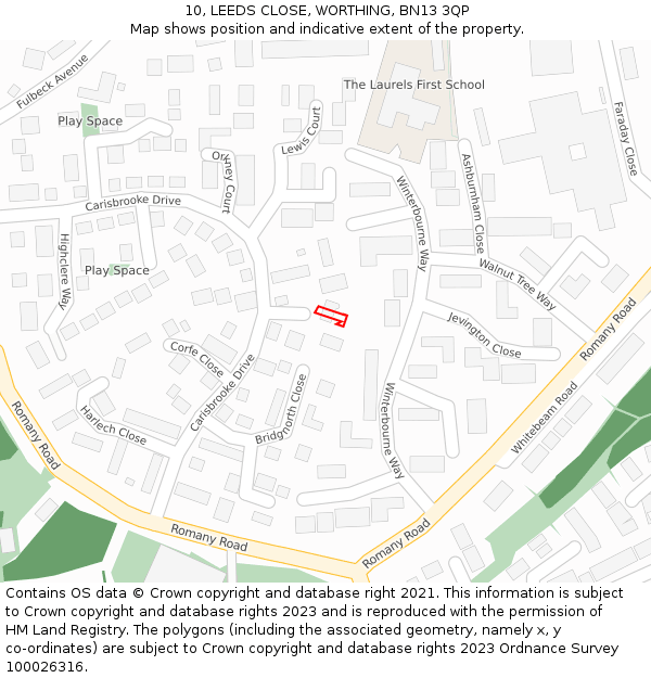 10, LEEDS CLOSE, WORTHING, BN13 3QP: Location map and indicative extent of plot
