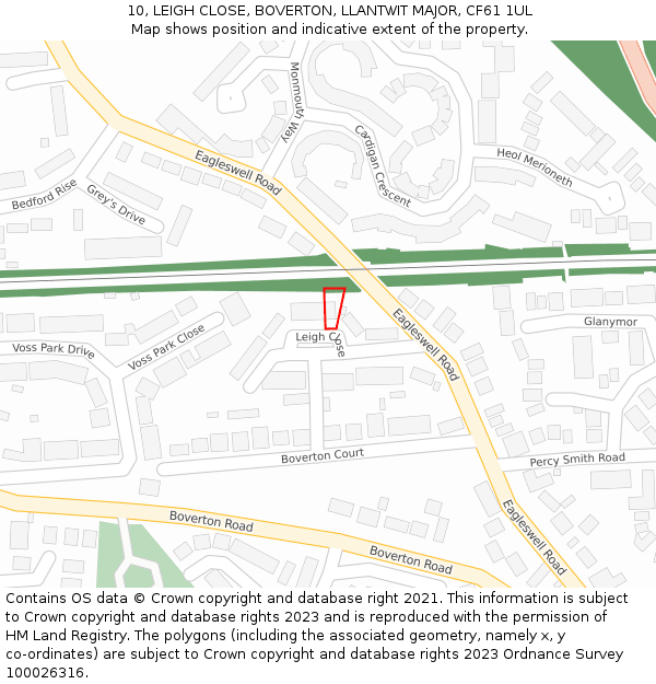 10, LEIGH CLOSE, BOVERTON, LLANTWIT MAJOR, CF61 1UL: Location map and indicative extent of plot