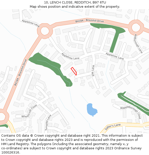 10, LENCH CLOSE, REDDITCH, B97 6TU: Location map and indicative extent of plot