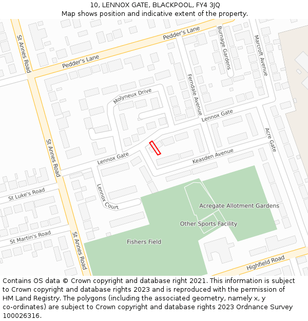 10, LENNOX GATE, BLACKPOOL, FY4 3JQ: Location map and indicative extent of plot