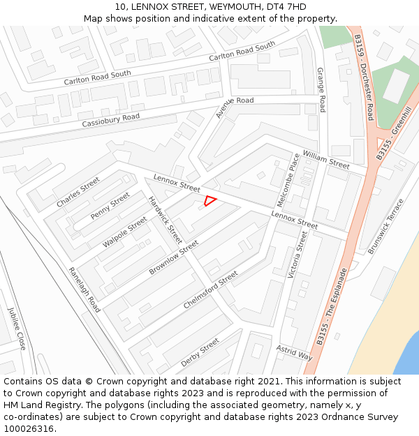10, LENNOX STREET, WEYMOUTH, DT4 7HD: Location map and indicative extent of plot