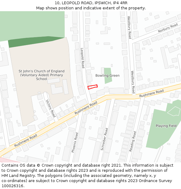 10, LEOPOLD ROAD, IPSWICH, IP4 4RR: Location map and indicative extent of plot