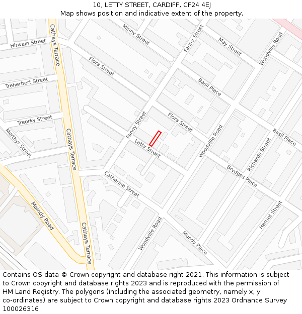 10, LETTY STREET, CARDIFF, CF24 4EJ: Location map and indicative extent of plot