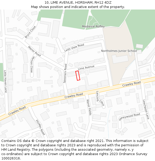 10, LIME AVENUE, HORSHAM, RH12 4DZ: Location map and indicative extent of plot