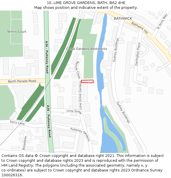 10, LIME GROVE GARDENS, BATH, BA2 4HE: Location map and indicative extent of plot