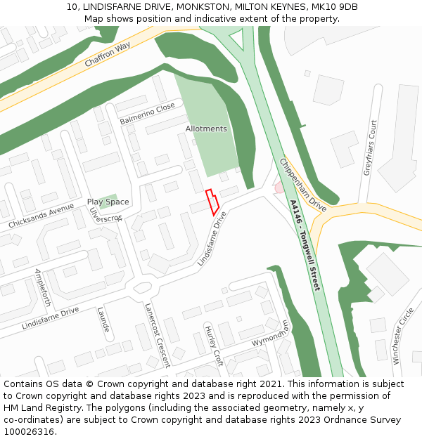 10, LINDISFARNE DRIVE, MONKSTON, MILTON KEYNES, MK10 9DB: Location map and indicative extent of plot