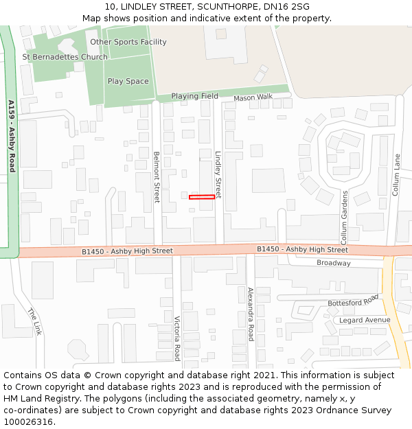 10, LINDLEY STREET, SCUNTHORPE, DN16 2SG: Location map and indicative extent of plot