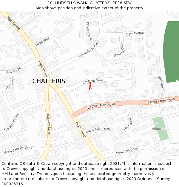 10, LINDSELLS WALK, CHATTERIS, PE16 6PW: Location map and indicative extent of plot