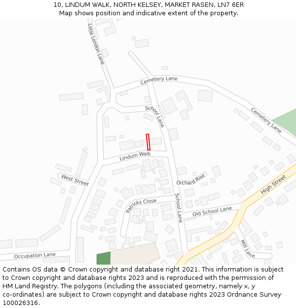 10, LINDUM WALK, NORTH KELSEY, MARKET RASEN, LN7 6ER: Location map and indicative extent of plot