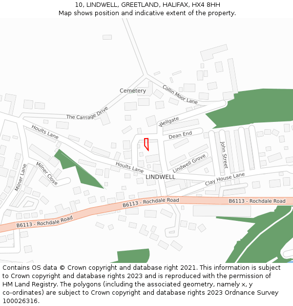 10, LINDWELL, GREETLAND, HALIFAX, HX4 8HH: Location map and indicative extent of plot