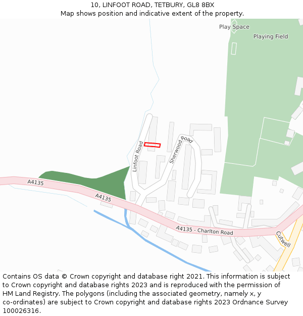 10, LINFOOT ROAD, TETBURY, GL8 8BX: Location map and indicative extent of plot