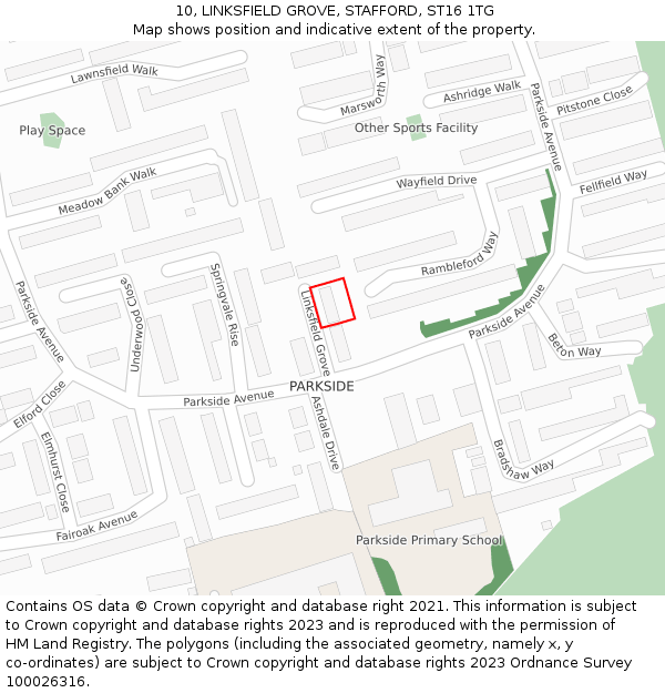 10, LINKSFIELD GROVE, STAFFORD, ST16 1TG: Location map and indicative extent of plot