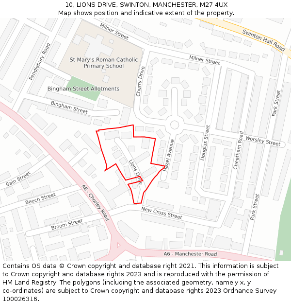 10, LIONS DRIVE, SWINTON, MANCHESTER, M27 4UX: Location map and indicative extent of plot