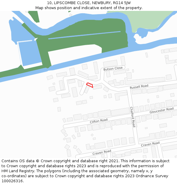 10, LIPSCOMBE CLOSE, NEWBURY, RG14 5JW: Location map and indicative extent of plot