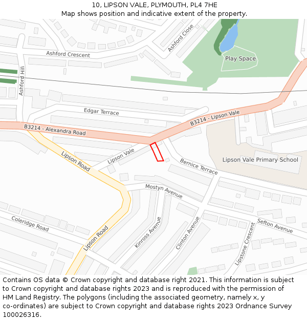 10, LIPSON VALE, PLYMOUTH, PL4 7HE: Location map and indicative extent of plot