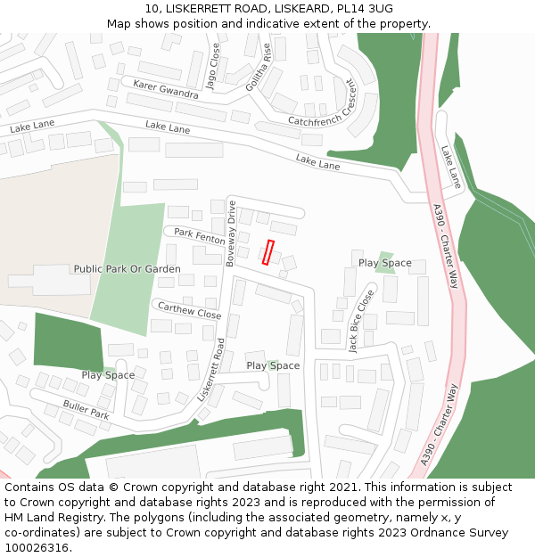10, LISKERRETT ROAD, LISKEARD, PL14 3UG: Location map and indicative extent of plot