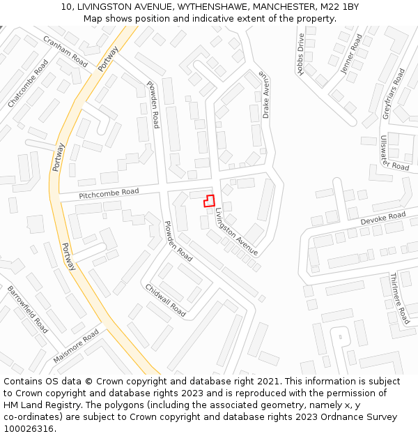 10, LIVINGSTON AVENUE, WYTHENSHAWE, MANCHESTER, M22 1BY: Location map and indicative extent of plot