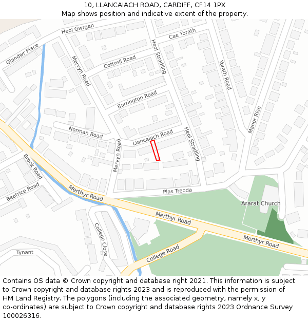 10, LLANCAIACH ROAD, CARDIFF, CF14 1PX: Location map and indicative extent of plot