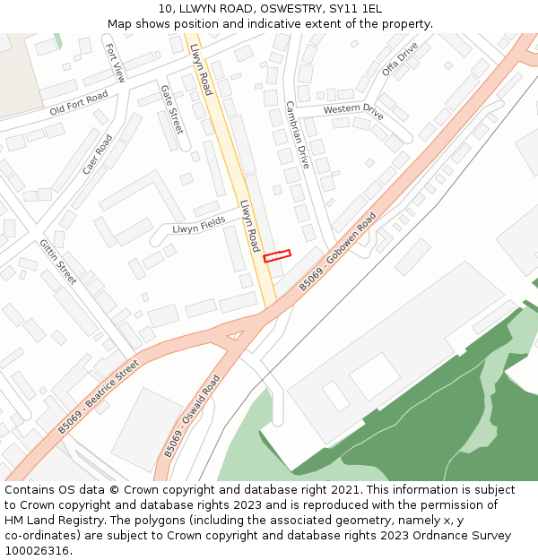 10, LLWYN ROAD, OSWESTRY, SY11 1EL: Location map and indicative extent of plot