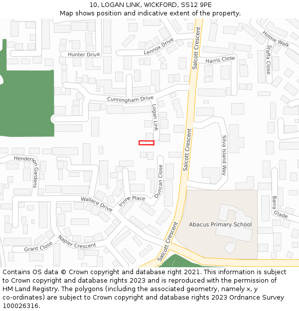 10, LOGAN LINK, WICKFORD, SS12 9PE: Location map and indicative extent of plot