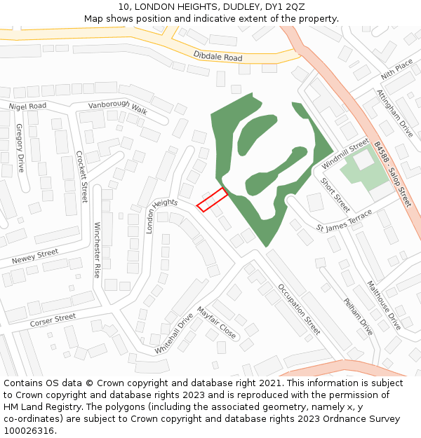 10, LONDON HEIGHTS, DUDLEY, DY1 2QZ: Location map and indicative extent of plot