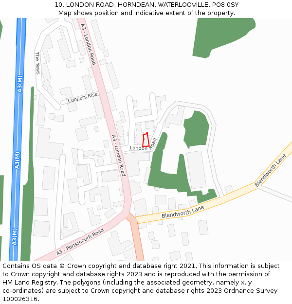 10, LONDON ROAD, HORNDEAN, WATERLOOVILLE, PO8 0SY: Location map and indicative extent of plot