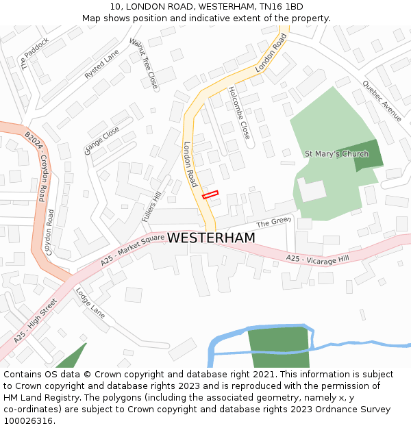 10, LONDON ROAD, WESTERHAM, TN16 1BD: Location map and indicative extent of plot