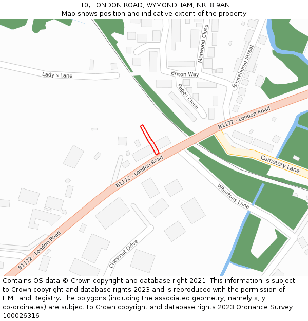 10, LONDON ROAD, WYMONDHAM, NR18 9AN: Location map and indicative extent of plot