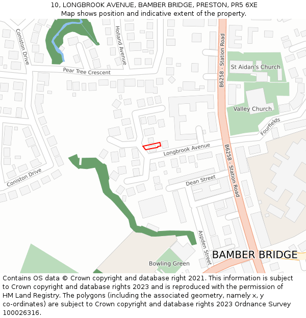 10, LONGBROOK AVENUE, BAMBER BRIDGE, PRESTON, PR5 6XE: Location map and indicative extent of plot