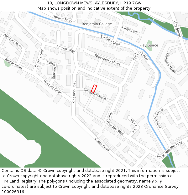 10, LONGDOWN MEWS, AYLESBURY, HP19 7GW: Location map and indicative extent of plot