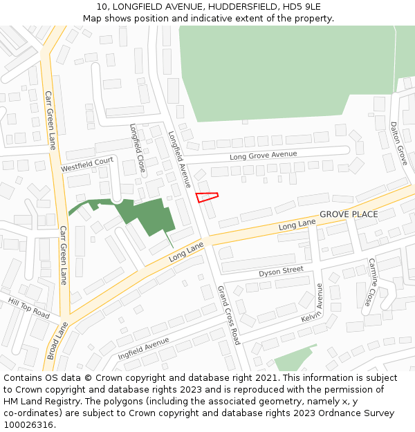 10, LONGFIELD AVENUE, HUDDERSFIELD, HD5 9LE: Location map and indicative extent of plot