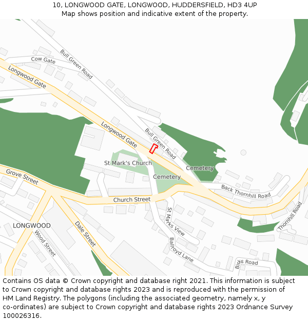 10, LONGWOOD GATE, LONGWOOD, HUDDERSFIELD, HD3 4UP: Location map and indicative extent of plot