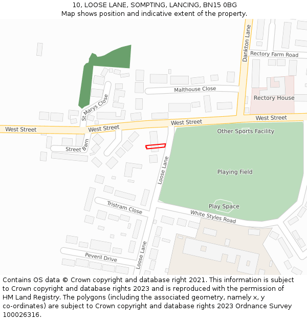 10, LOOSE LANE, SOMPTING, LANCING, BN15 0BG: Location map and indicative extent of plot