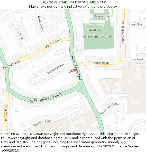 10, LOOSE ROAD, MAIDSTONE, ME15 7TZ: Location map and indicative extent of plot
