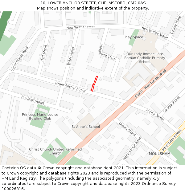 10, LOWER ANCHOR STREET, CHELMSFORD, CM2 0AS: Location map and indicative extent of plot