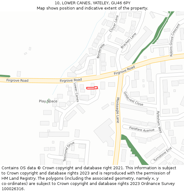 10, LOWER CANES, YATELEY, GU46 6PY: Location map and indicative extent of plot