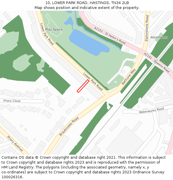 10, LOWER PARK ROAD, HASTINGS, TN34 2LB: Location map and indicative extent of plot