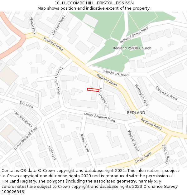 10, LUCCOMBE HILL, BRISTOL, BS6 6SN: Location map and indicative extent of plot