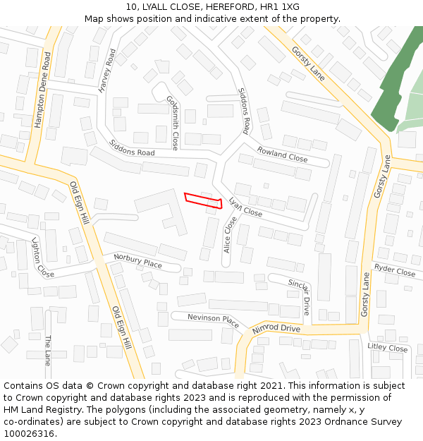 10, LYALL CLOSE, HEREFORD, HR1 1XG: Location map and indicative extent of plot
