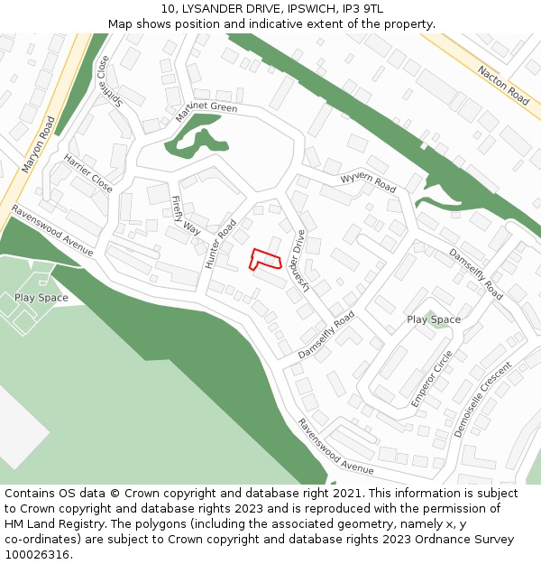 10, LYSANDER DRIVE, IPSWICH, IP3 9TL: Location map and indicative extent of plot